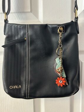 Chala Black Crossbody Bag with Decorative Bird Charm